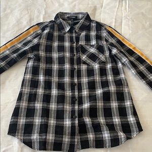 Black & white plaid long sleeve shirt.